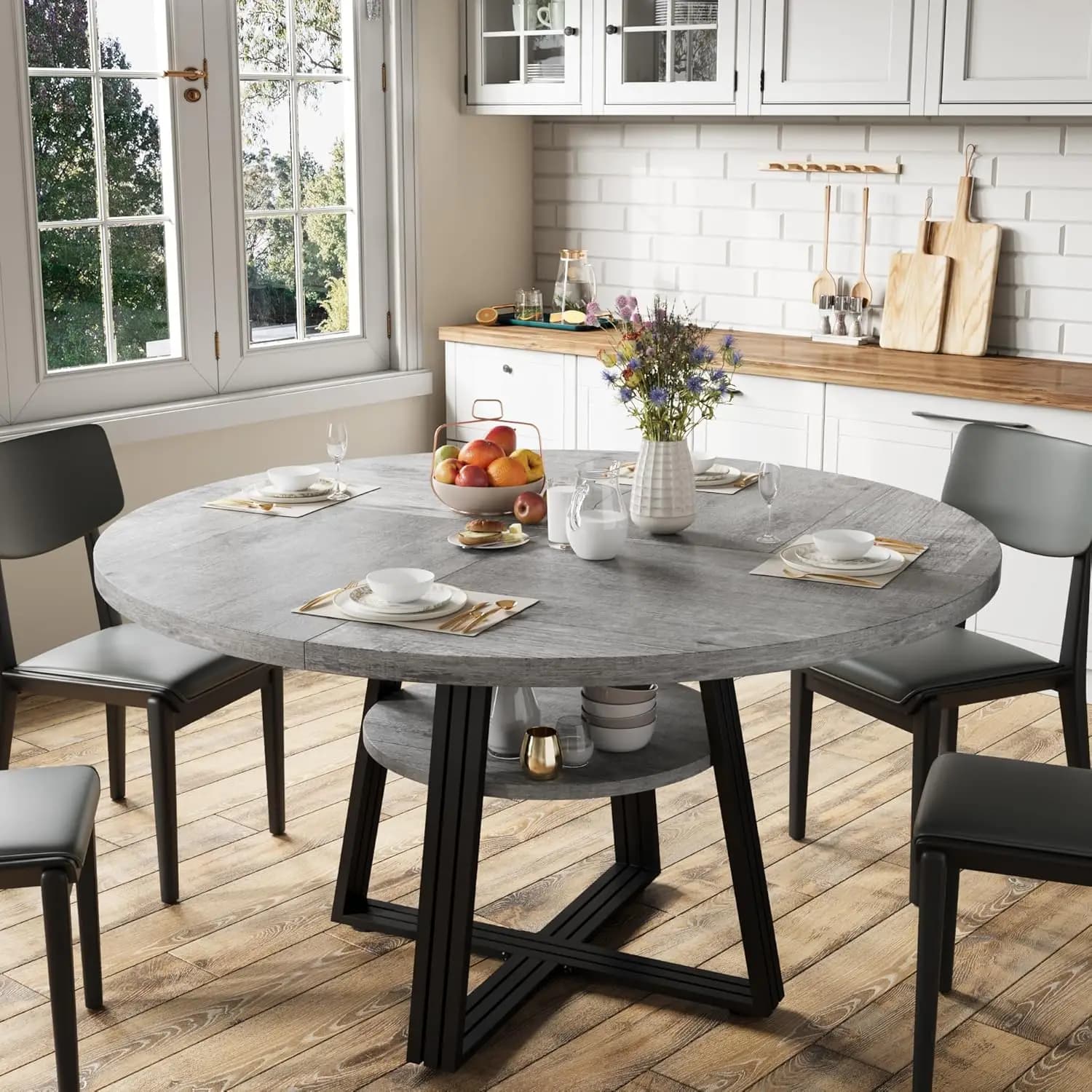 [SOULEMENT TABLE] Table à manger ronde pour table de cuisine de ferme de 4 à 6, 42" avec rangement, 