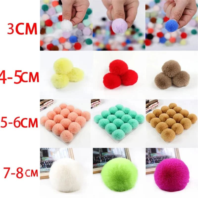 Pompons en fourrure moelleuse de 5 cm, 6 cm, 8 cm, pompons doux pour bricolage, pour porte-clés, cou