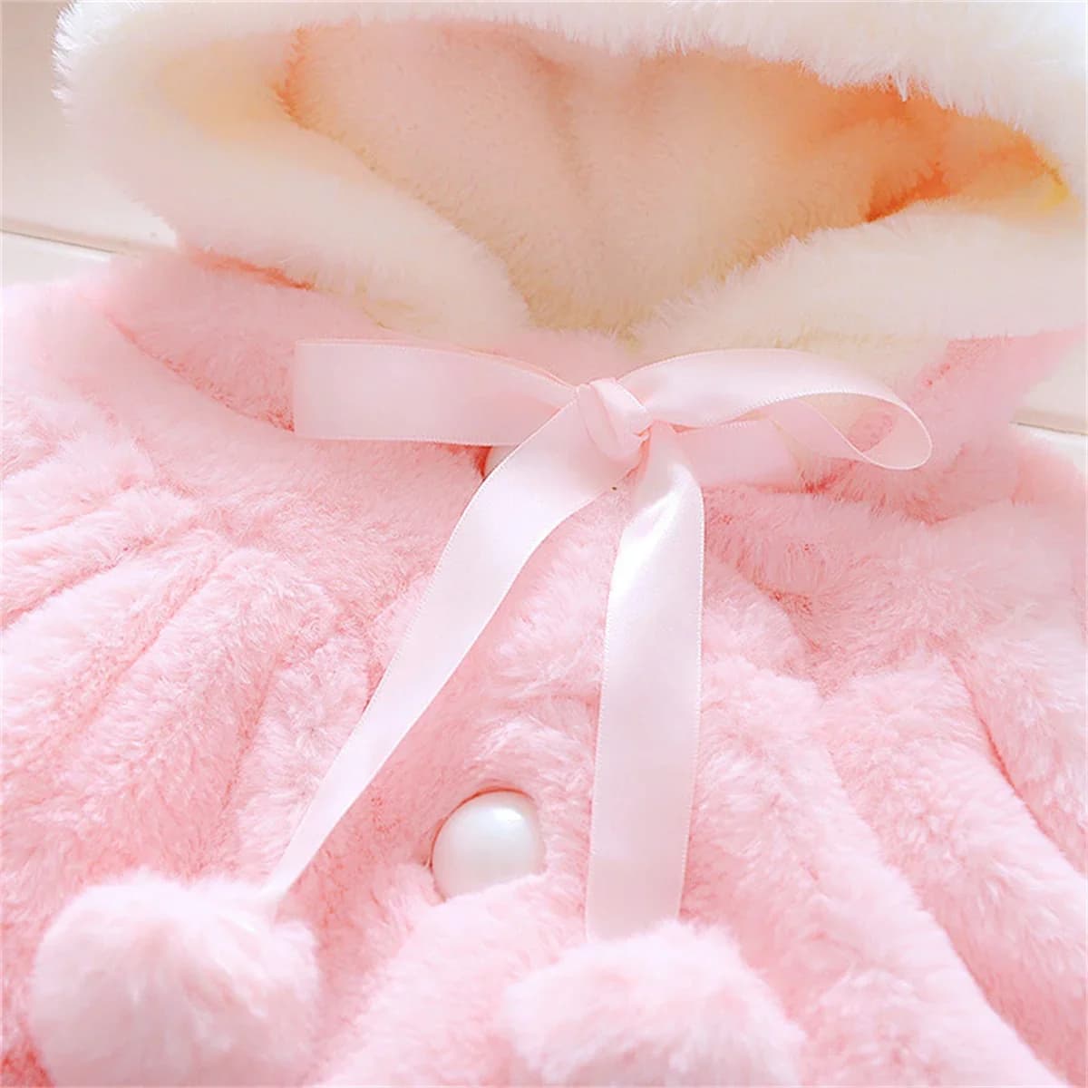 Veste d'hiver pour bébé fille, douce et mignonne, chaude, à capuche, oreilles de lapin, pull en lain