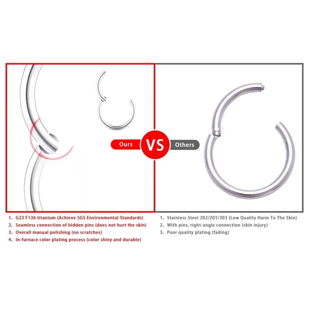 Anneaux de nez en titane G23, 10 pièces, pour femmes et hommes, bijoux de perçage, lèvre, oreille, c