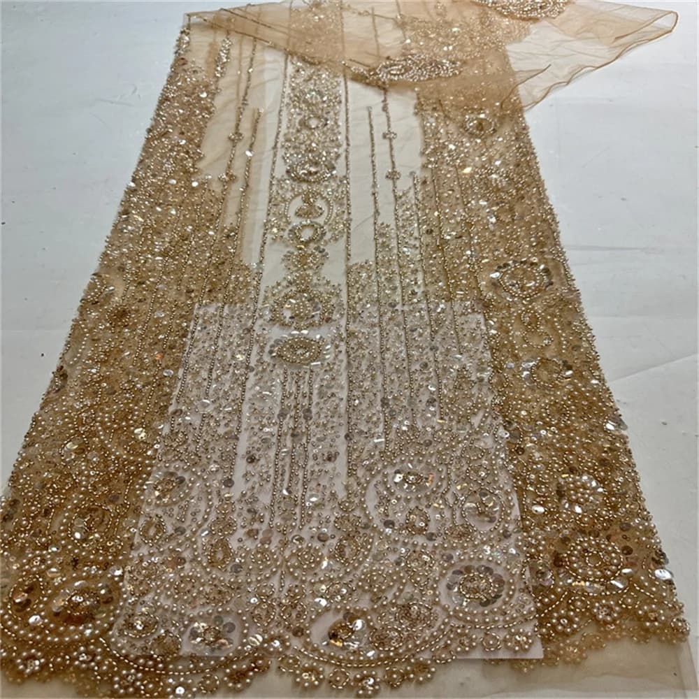 Tissu de luxe français pour robe de mariée pour femme, broderie faite à la main, perles en dentelle 