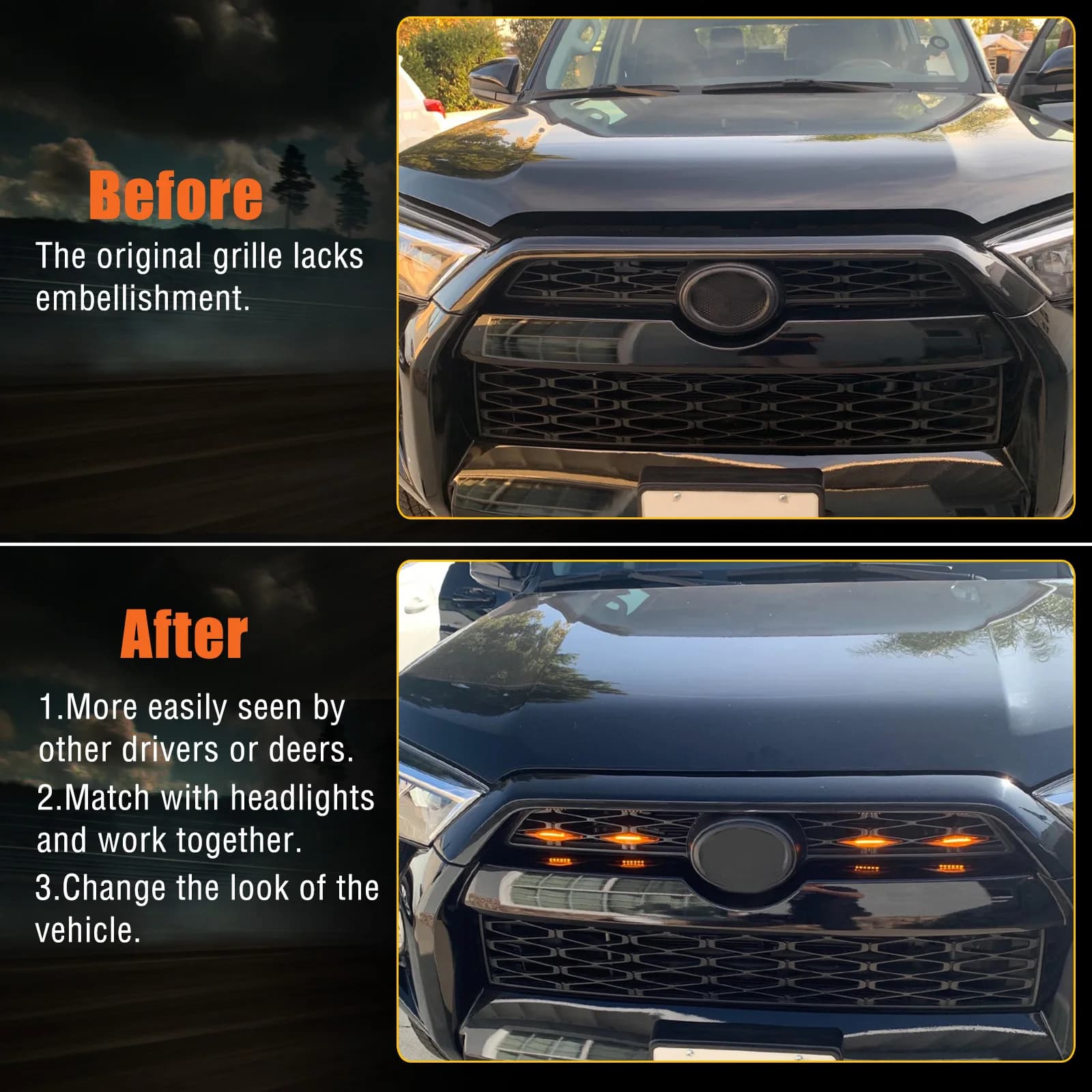 4 feux de calandre avant pour Toyota 4runner TRD Pro 2014 – 2023, y compris SR5 TRD tout-terrain, mo
