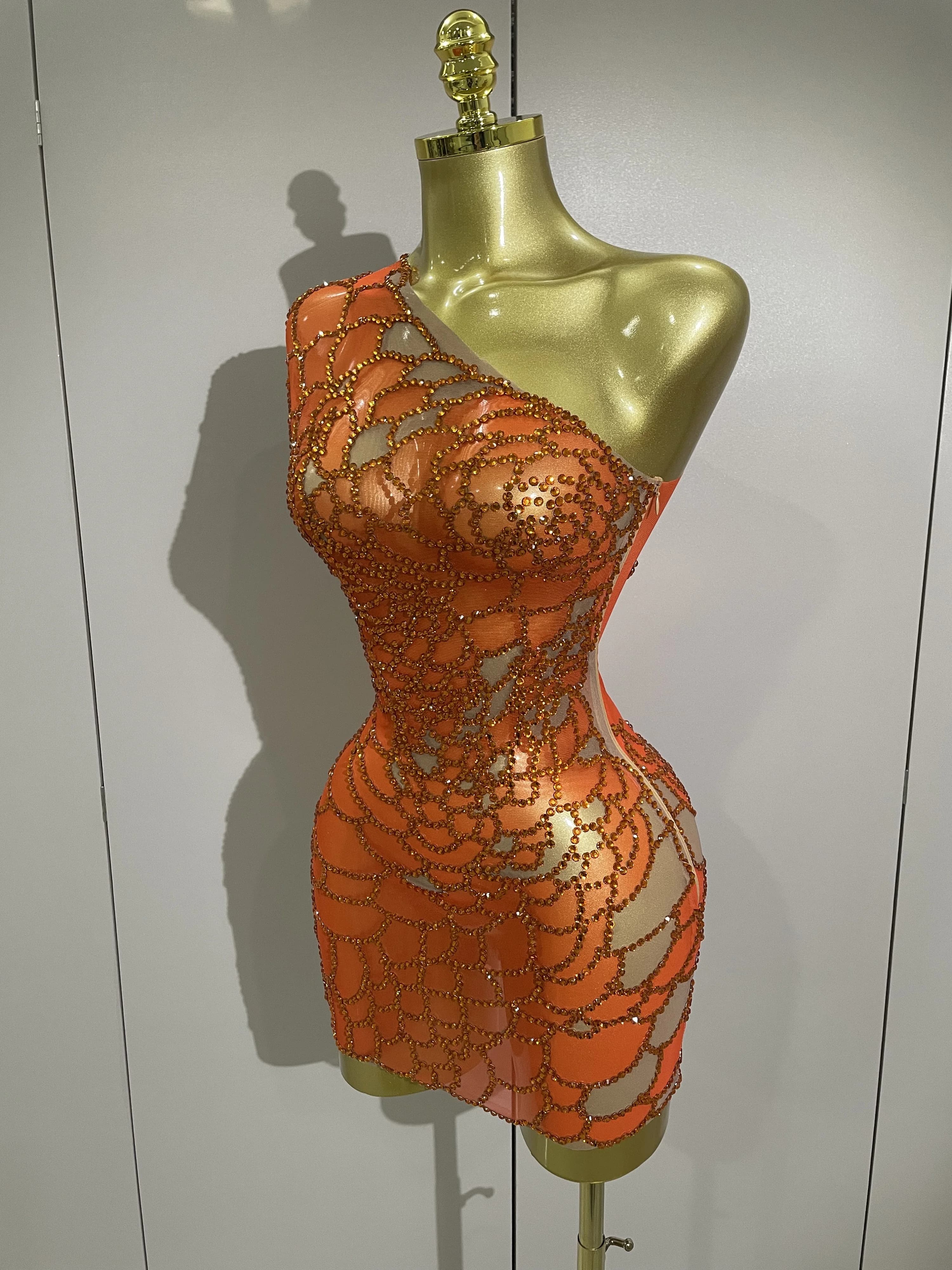 STOCK femmes brillant strass Sexy une épaule culture robe anniversaire célébrer fête robe de soirée 