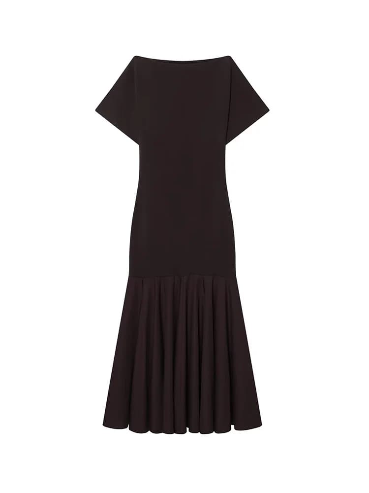 HH 2026 Robe midi plissée unie pour femme, mode été, avec fermeture éclair latérale, manches courtes