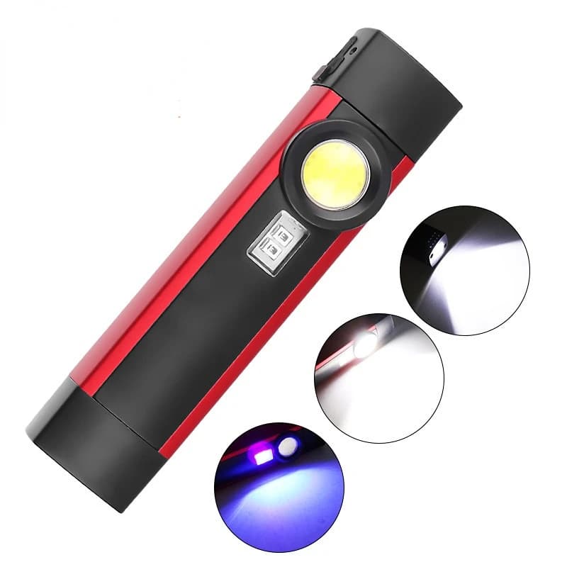 Lampe de poche Portable COB à 4 modes, torche UV, Rechargeable par USB, lampe de travail LED magnéti