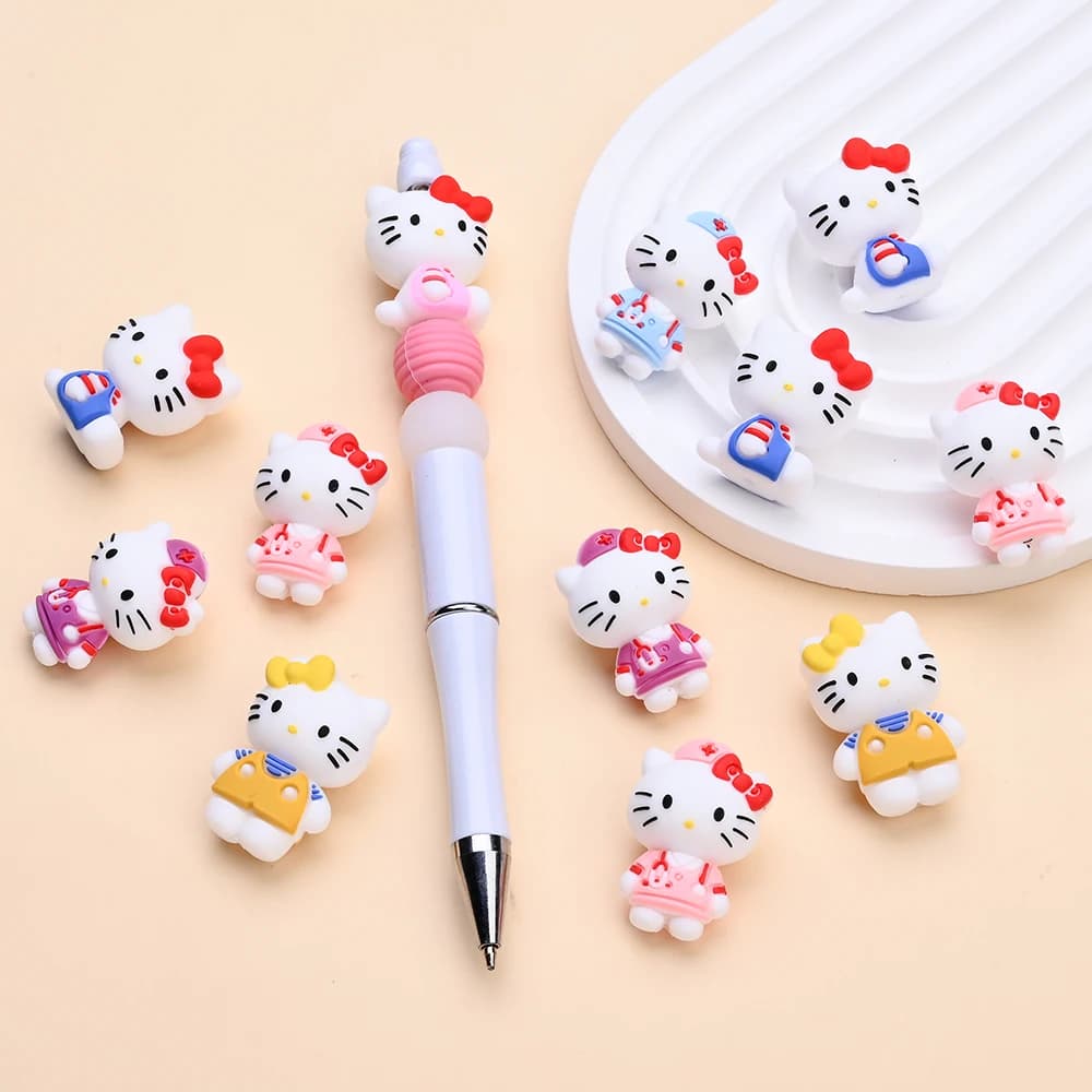 Perles en Silicone sur le thème Sanrio 3D, 7 pièces, perles de mise au point Hello Kitty pour bricol