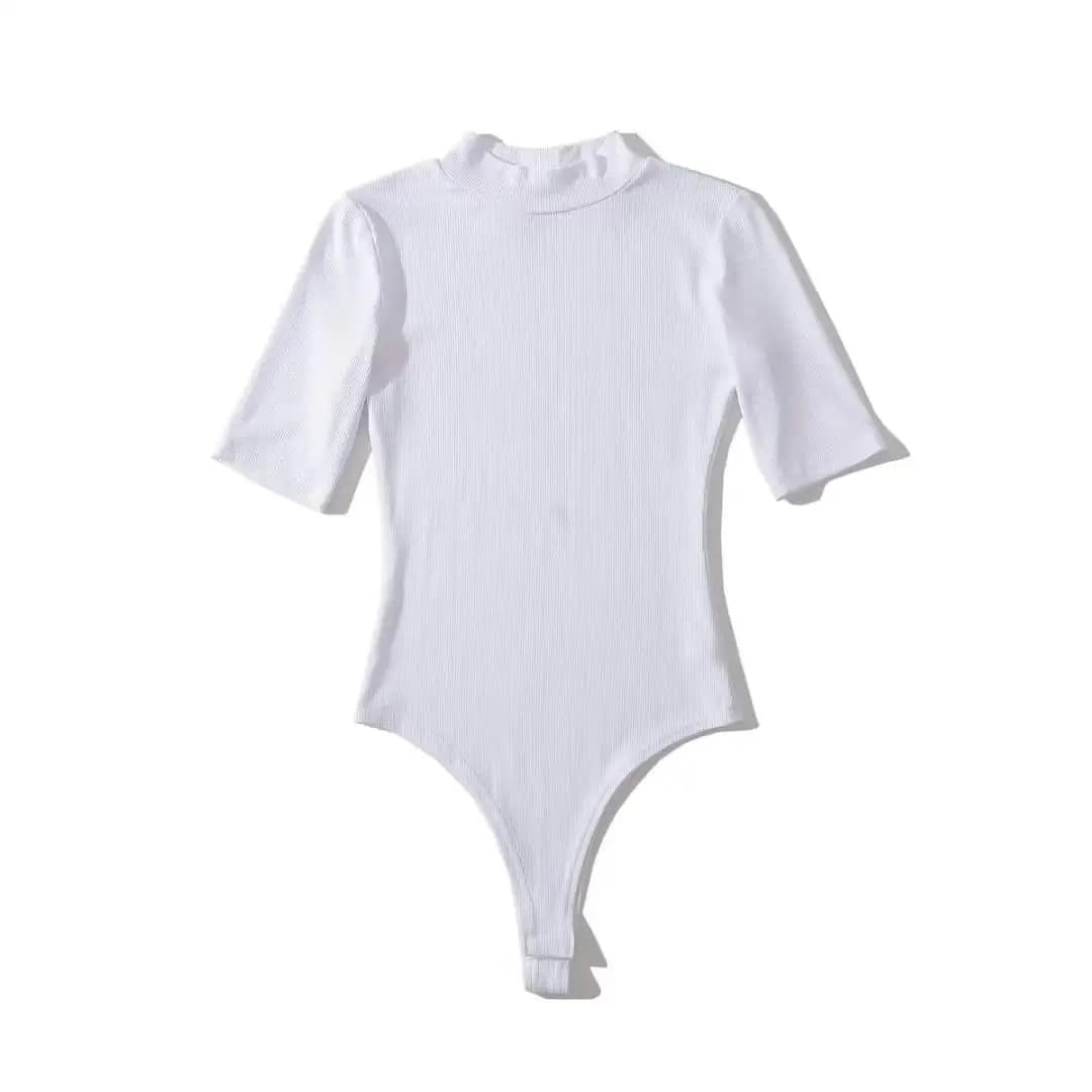 Combinaisons d'été à manches courtes pour femmes, col montant, taille slim extensible, disponible en