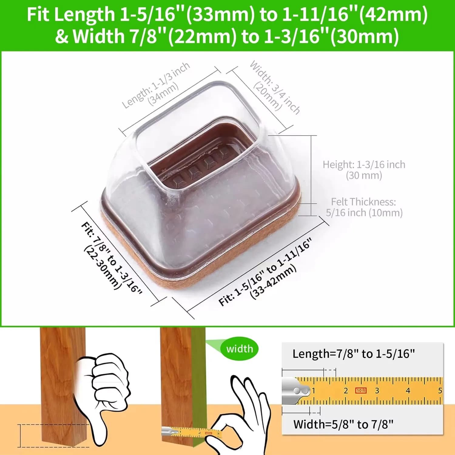 Capuchons de sol pour pieds de chaise en Silicone, 8 pièces, protecteurs rectangulaires avec couvre-