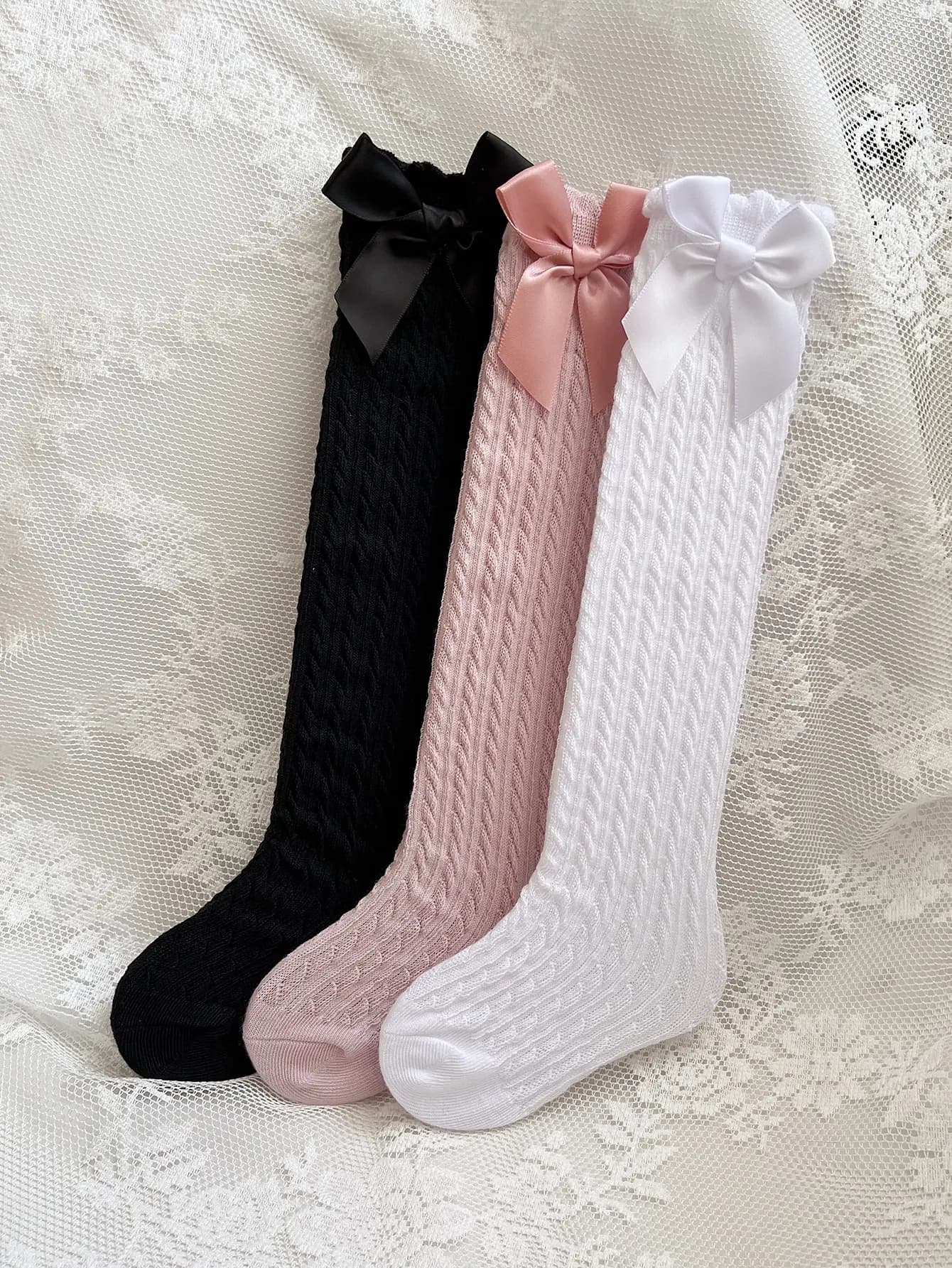 3 paires de chaussettes longues au-dessus du mollet pour filles