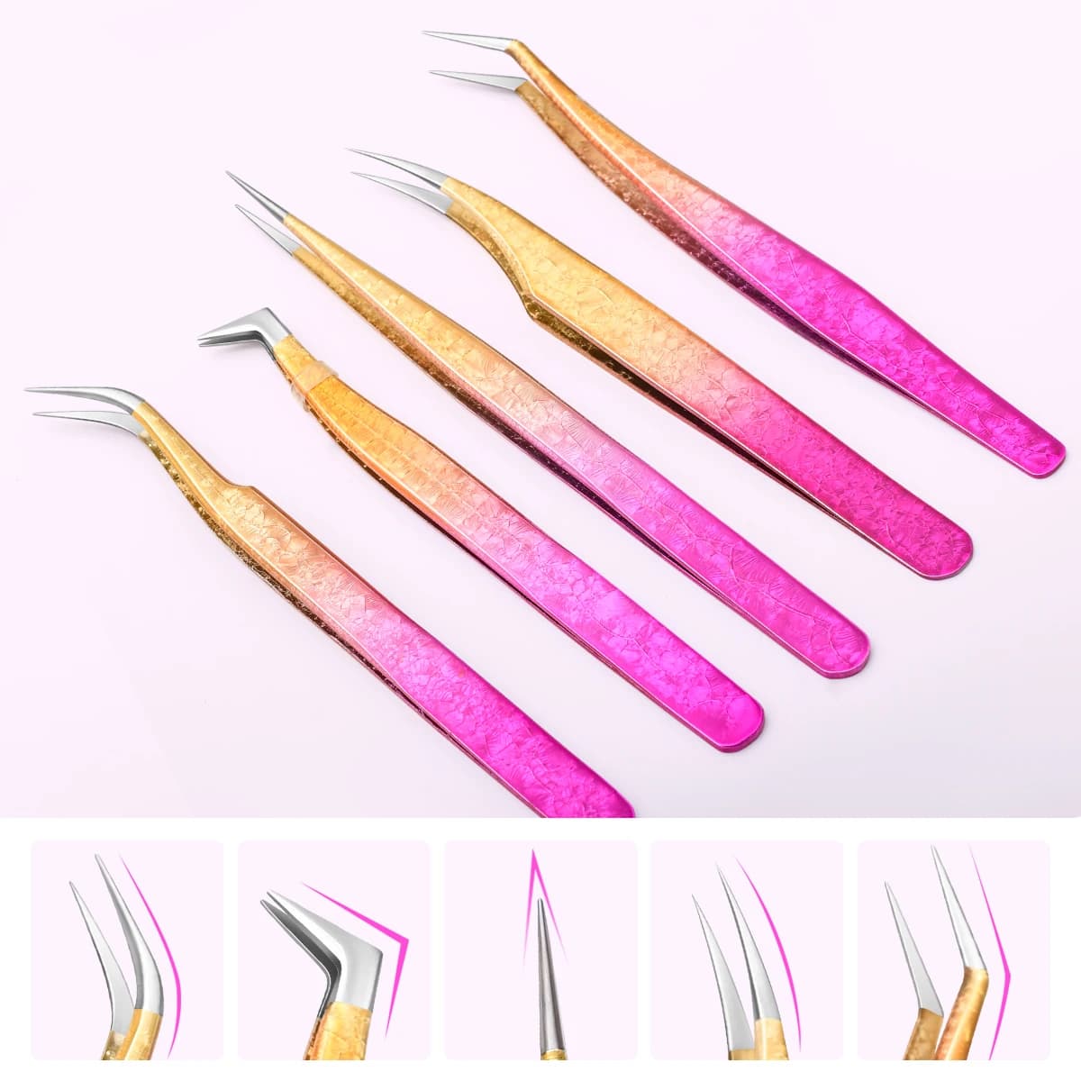 5 pincettes à cils pince à épiler pour Extension de cils outil de Volume de cils paquet de sangle pi