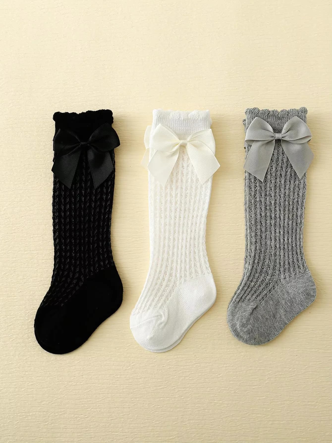 3 paires de chaussettes d'été pour bébés filles, avec nœuds, maille et dentelle, anti-moustiques, ch