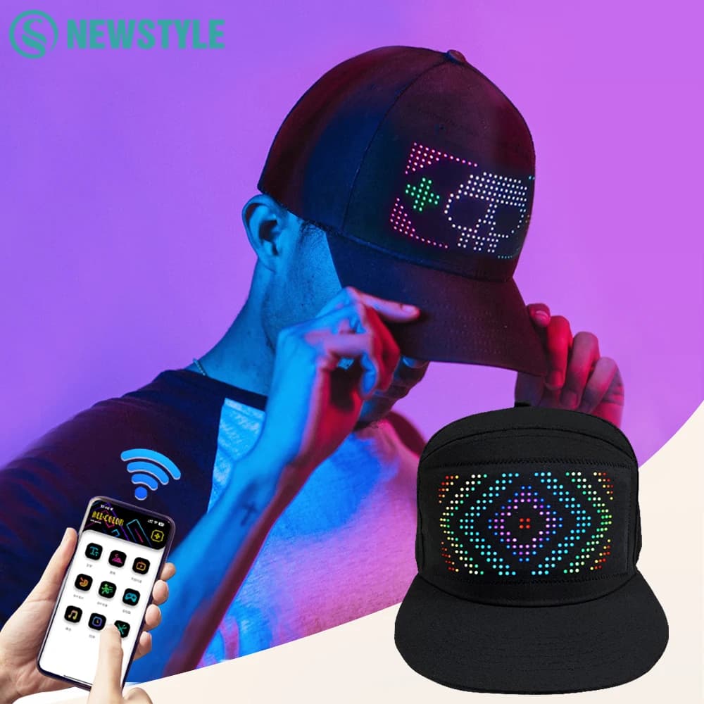 Chapeau LED avec écran d'affichage lumineux, bricolage, matrice de pixels intelligente, chapeau de B