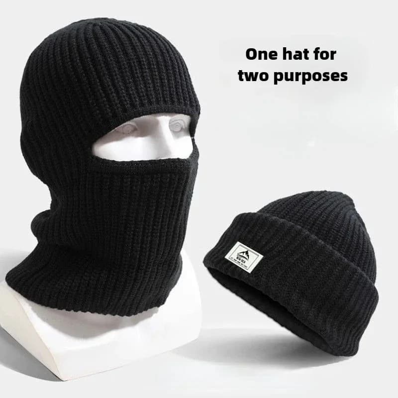 2 in1 hiver masque bonnets chapeaux chaud tricoté cagoule chapeaux coupe-vent solide plein visage Sk