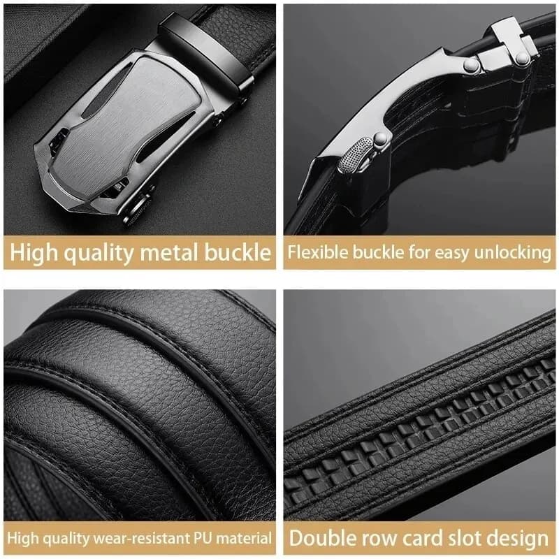 Ceinture en cuir PU pour hommes d'affaires, véritable marque de luxe, structure en métal, haute qual