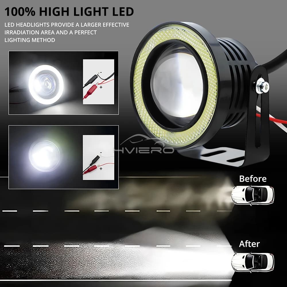 Phares antibrouillard DRL COB Angel Eye pour conduite automobile, lampes ambiantes, étanche, ampoule