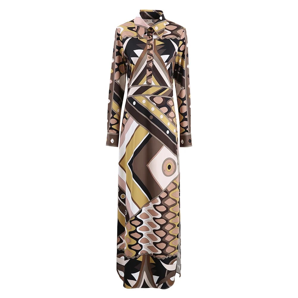 Femmes Vintage robes élégantes revers à manches longues taille haute jupe 2025 printemps automne nou