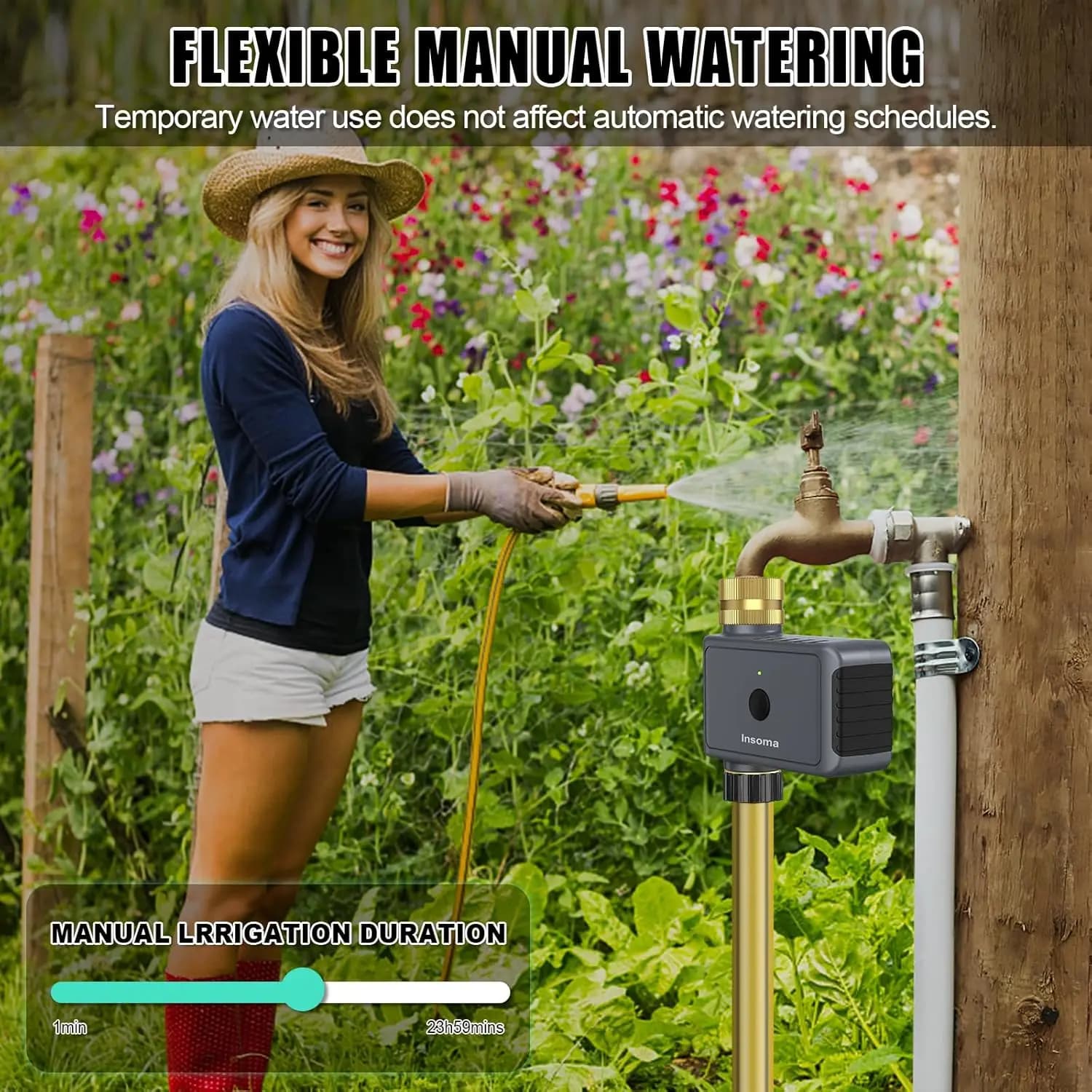 Insoma – minuterie d'arrosage automatique Wifi, avec minuterie d'eau de jardin pivotante en laiton, 