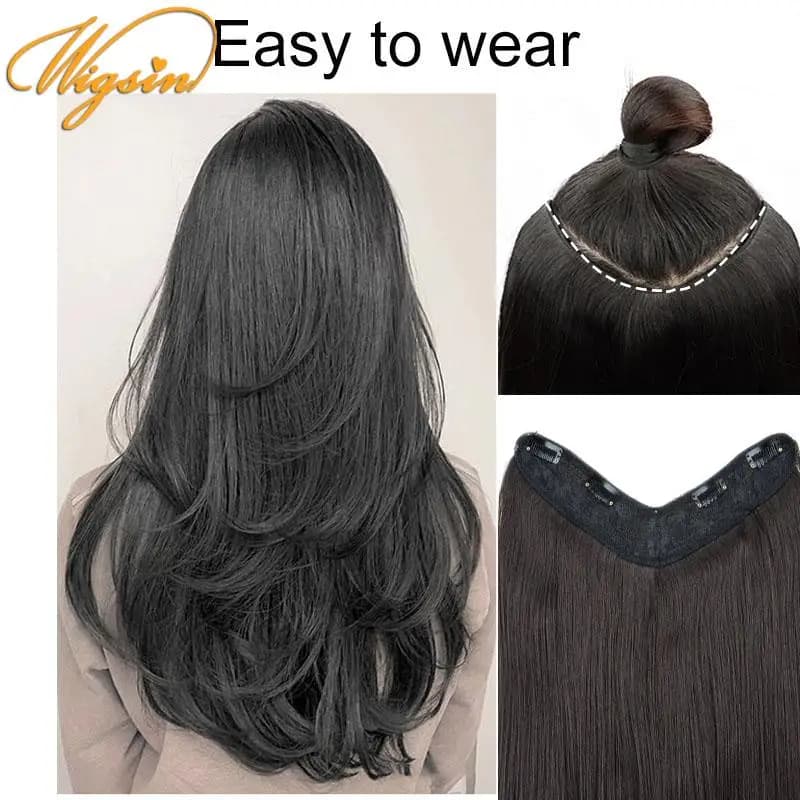 WIGSIN synthétique 55 cm en forme de V couches 4 Clips Extension de cheveux longs raides naturel Inv