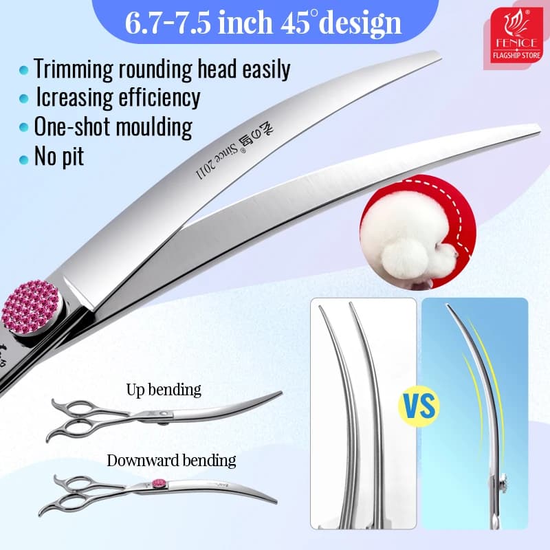 Fenice Professional Ciseaux incurvés super grands 6,5/7,5 pouces 45 °    Ciseaux incurvés pour coupe
