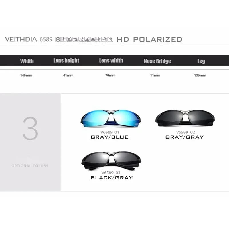 VEITHDIA-Lunettes de soleil polarisées en aluminium magnésium pour hommes, revêtement bleu miroir, l