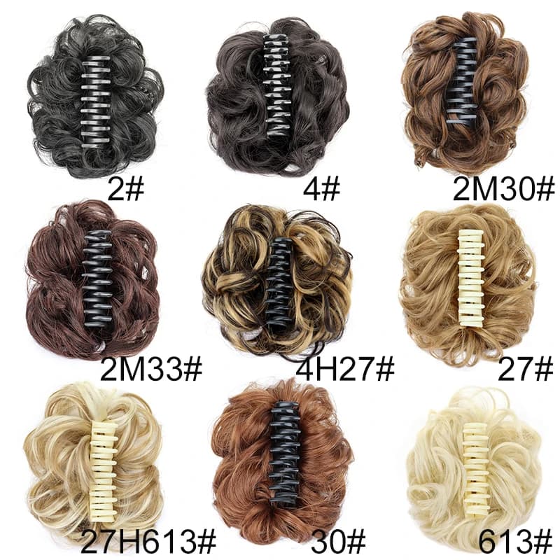 Chignon synthétique en désordre pour femmes, Extension capillaire courte, bouclée, ondulée, noire, B