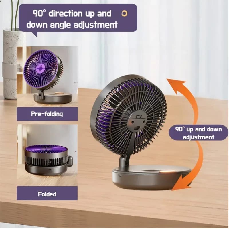 Ventilateur de bureau pliable Mini ventilateur mural avec veilleuse chaude Rechargeable 4 vitesses v