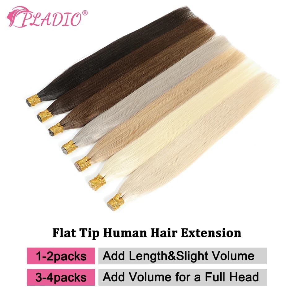 PLADIO Extensions de cheveux droites I Tip Extensions de cheveux naturels humains Capsule de kératin