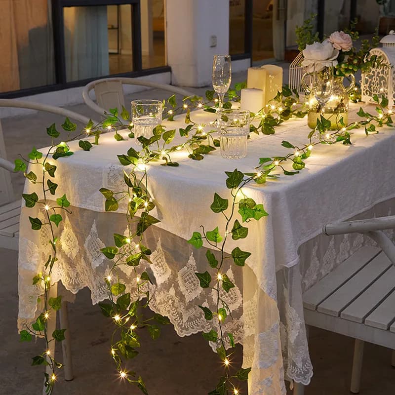 Guirxiété lumineuse verte pour sapin de Noël, fleur, cuir chevelu, vigne artificielle, lumières dégr