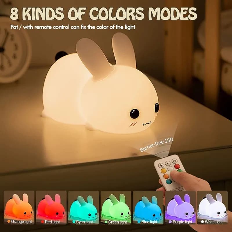 Lampe LED en Forme de Lapin en Silicone Rechargeable RVB pour Enfant, Veilleuse avec Télécommande, I
