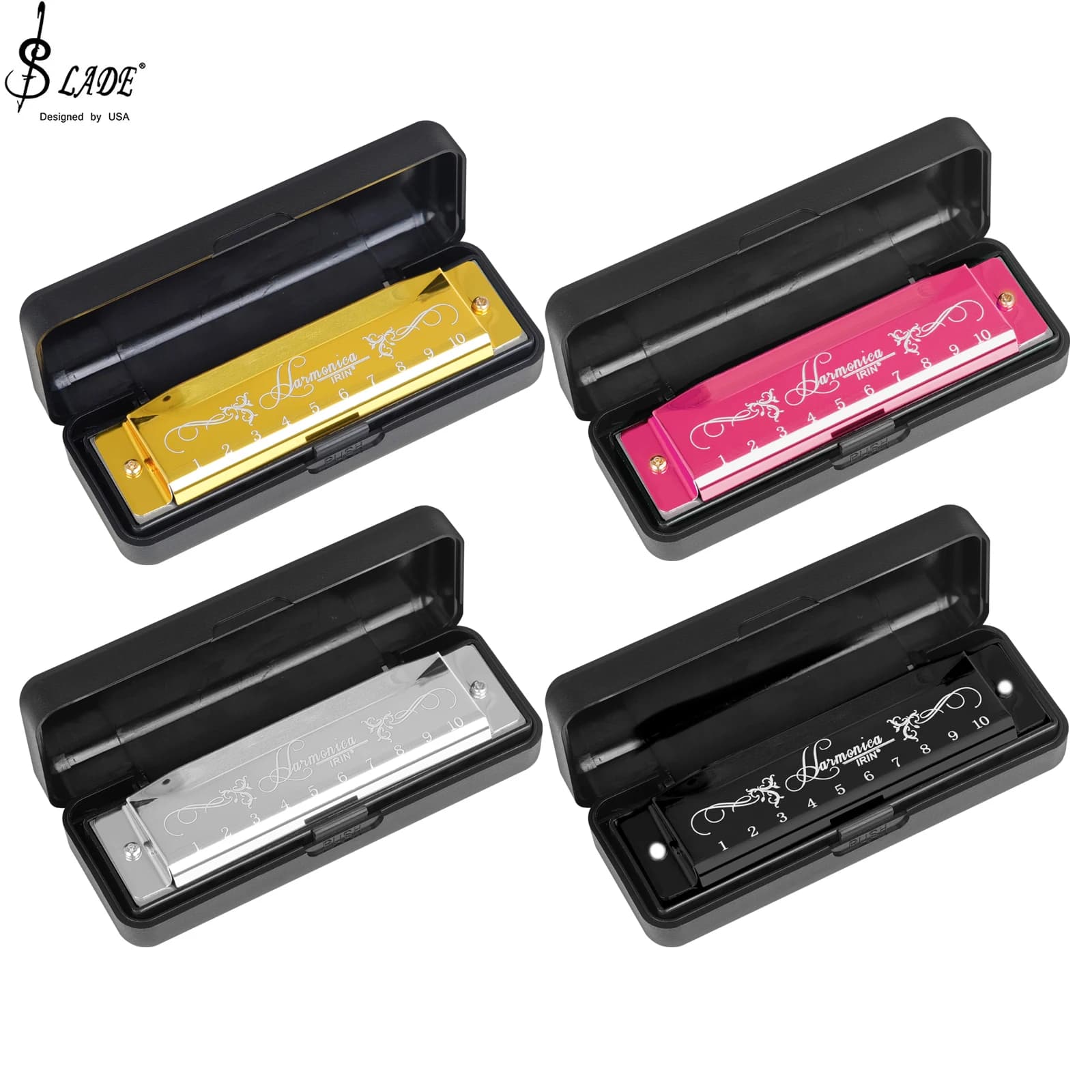 Harmonica professionnel 10 trous 10 tons couleur C ton Harmonicas avec étui cadeau de noël pour débu