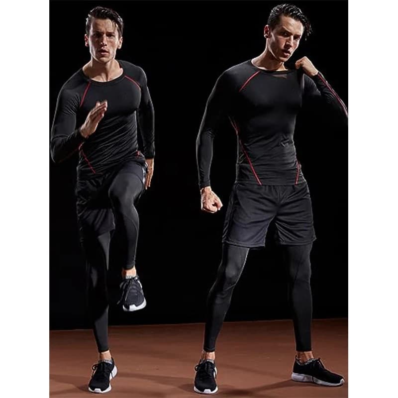 Compression à manches longues T-shirt hommes élastique entraînement T-shirt Gym Fitness collants d'e