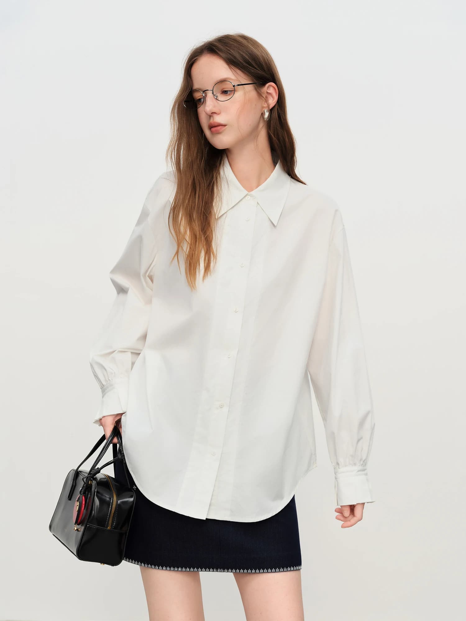 FSLE français-élégant élégant Pima coton chemise à manches longues pour les femmes automne hiver 202