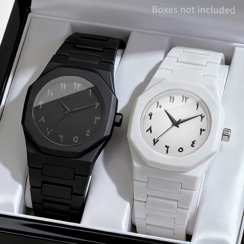 2 pièces mode hommes montres à Quartz ensemble décontracté bracelet en plastique homme sport montre-