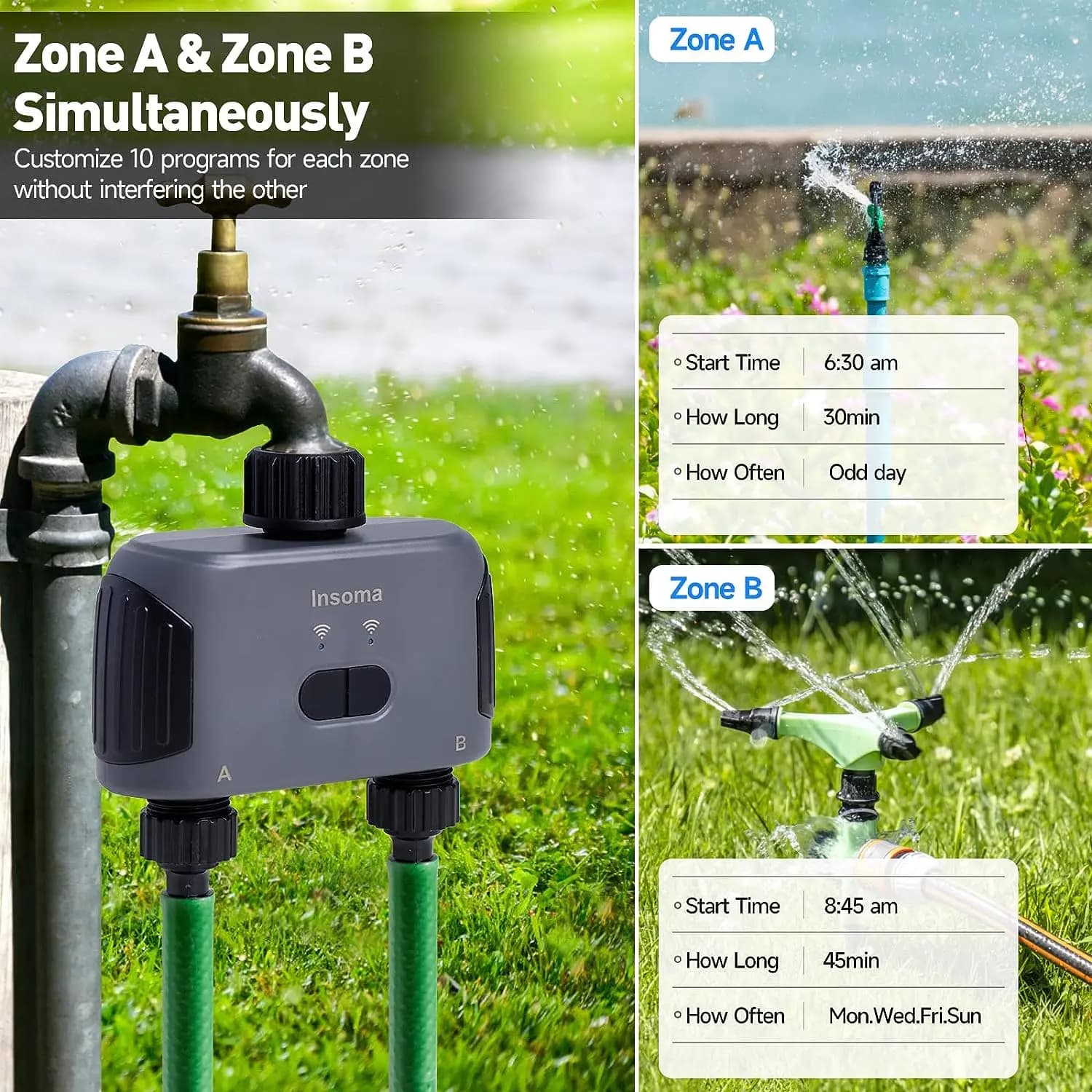 Insoma-Minuterie d'Eau existent à 2 Sorties, Système d'Irrigation de Jardin, Programmateur d'Arrosag