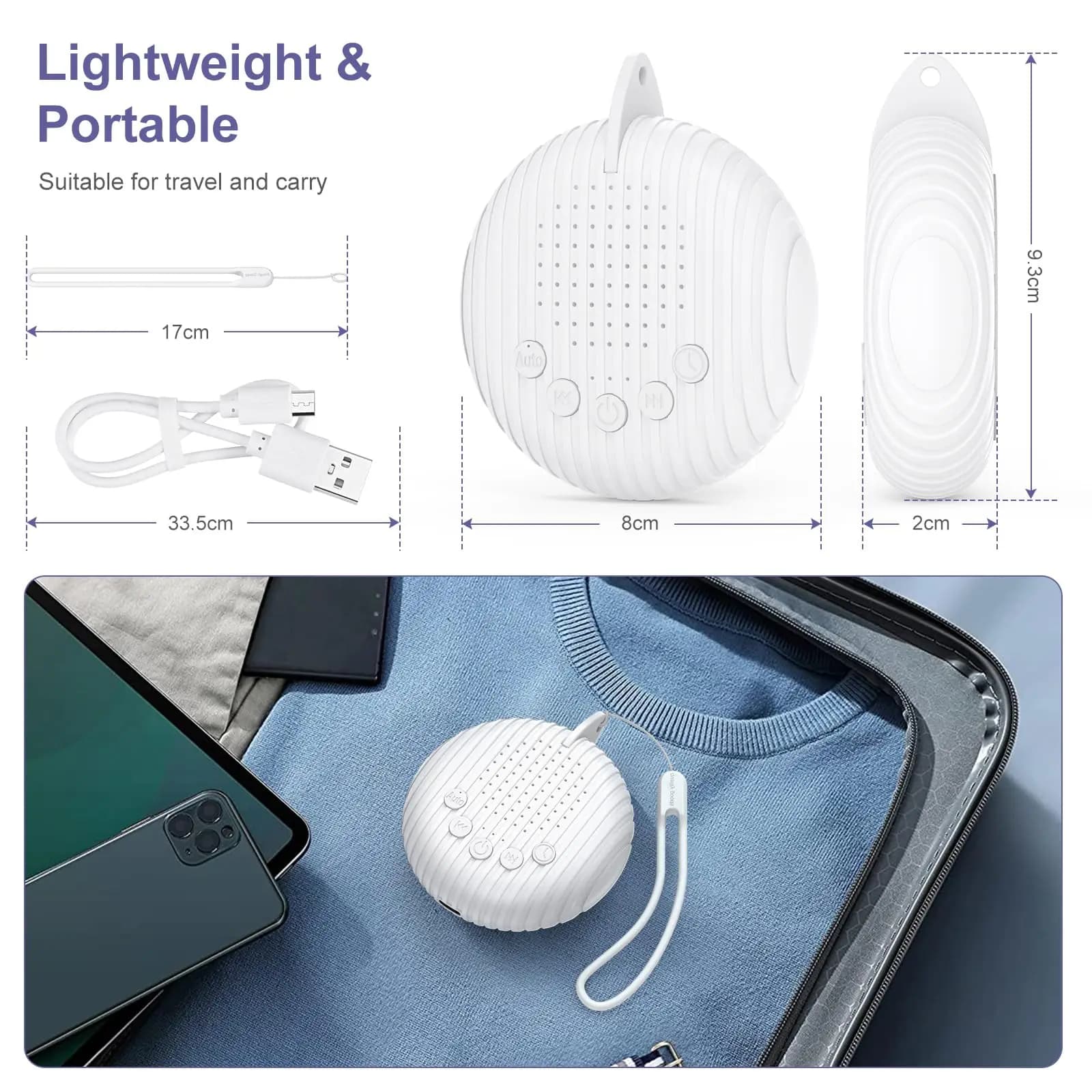 Machine à bruit blanc 10/12 sons, Rechargeable par USB, Portable, pour bébé, adulte, personnes âgées