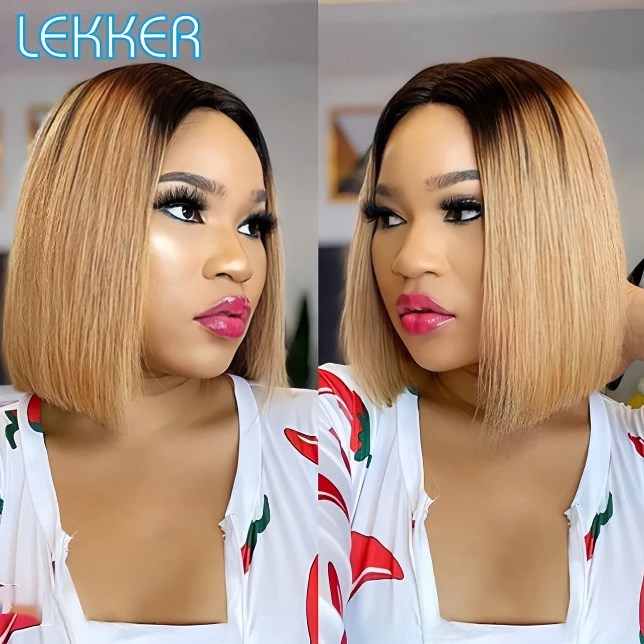 Lekker Ombre Blonde courte droite Bob 13x1 T dentelle avant 100% perruques de cheveux humains pour l