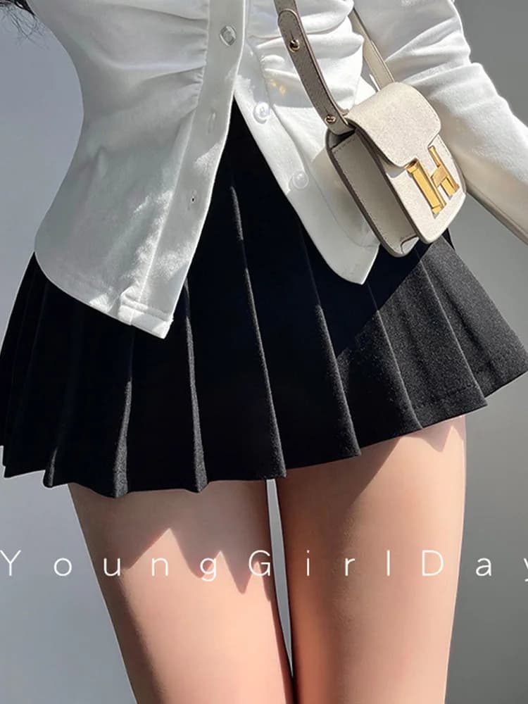 Jupe plissée avec short pour femme, taille haute, sexy, blanc, noir, ligne A, pouvez-vous aru coréen