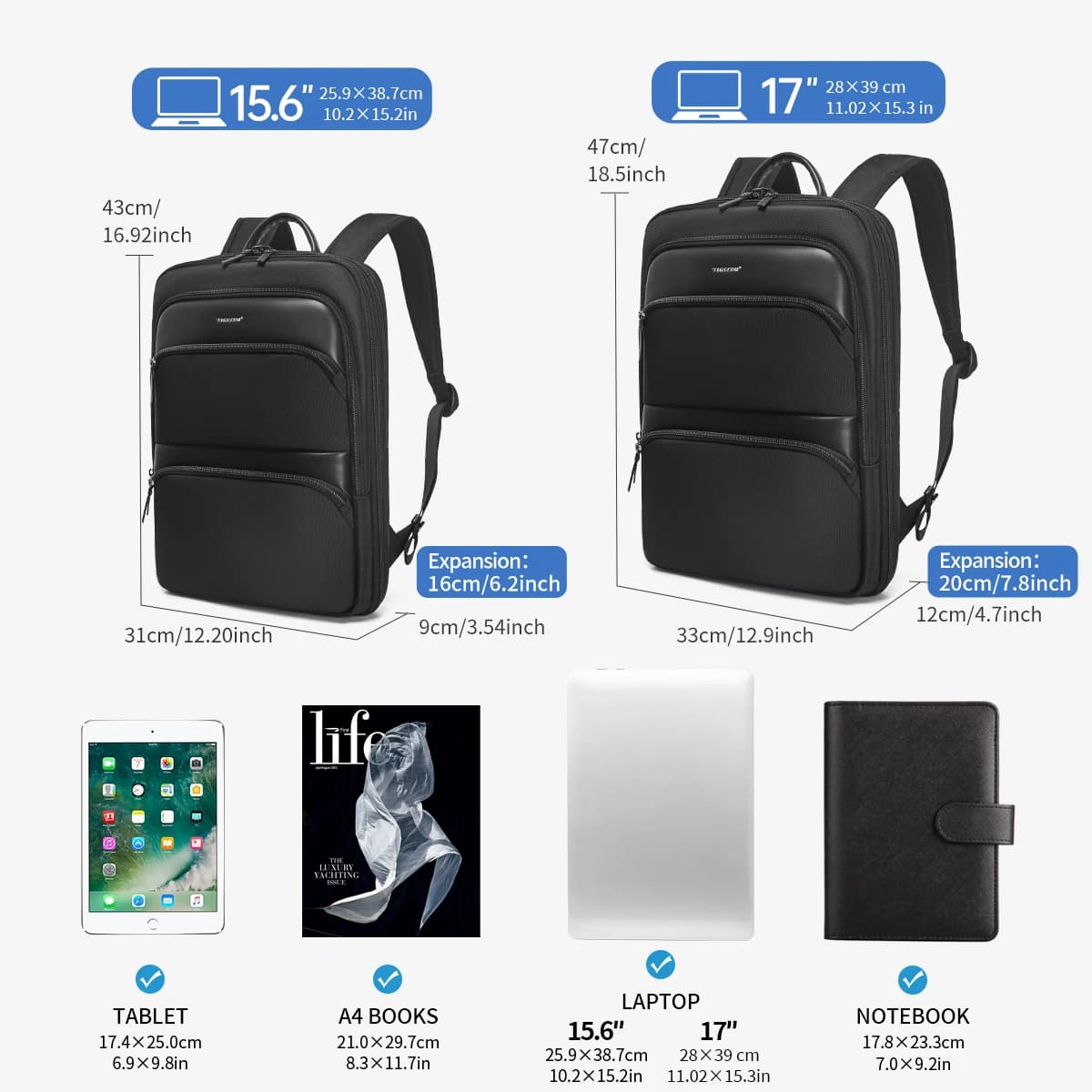 Tigernu sac à dos extensible hommes sacs minces pour hommes sac à dos de voyage étanche mâle 15.6 po