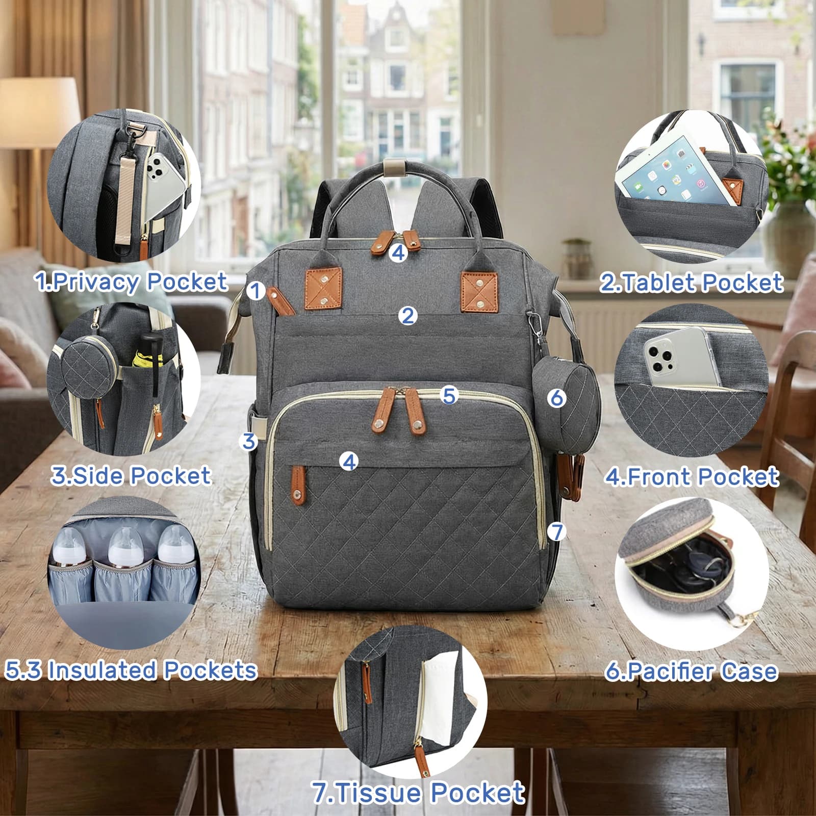 Sac à dos pour couches, sac à langer pour bébé, sac à couches pour bébé fille et garçon, sac de voya