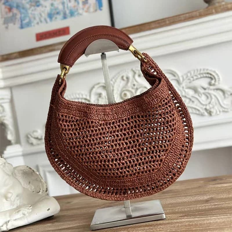 Sac à main de luxe en forme de croissant, tissé, au design ajouré élégant, sac sous le bras pour fem