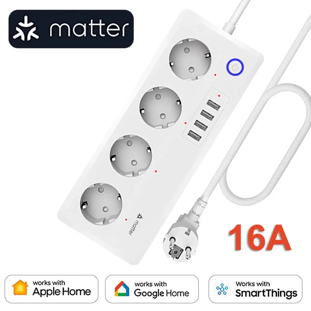 Multiprise intelligente Matter, adaptateur de câble d'extension électrique multi-prises, prise EU/UK