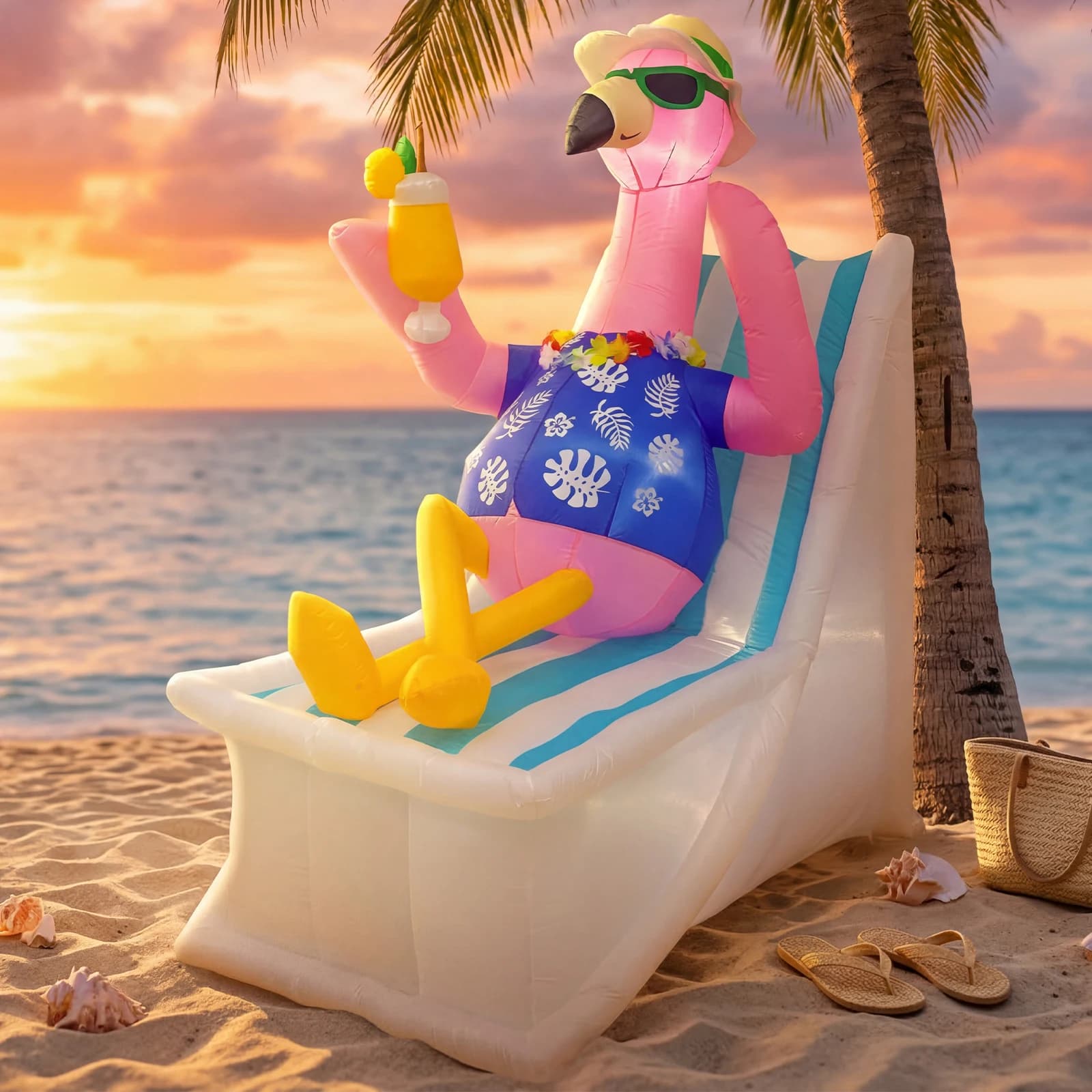 Flamant rose gonflable de 6 pieds pour décoration extérieure avec 4 lumières LED, rose, imperméable,