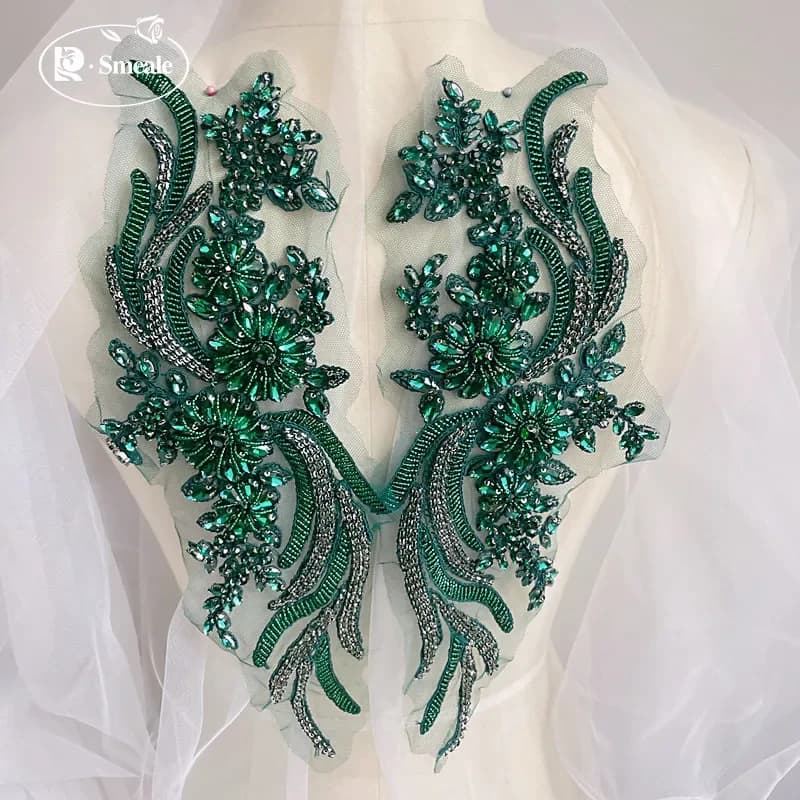 1 paire multicolore cousu à la main verre perceuse miroir fleurs scintillant strass ceintures épaule