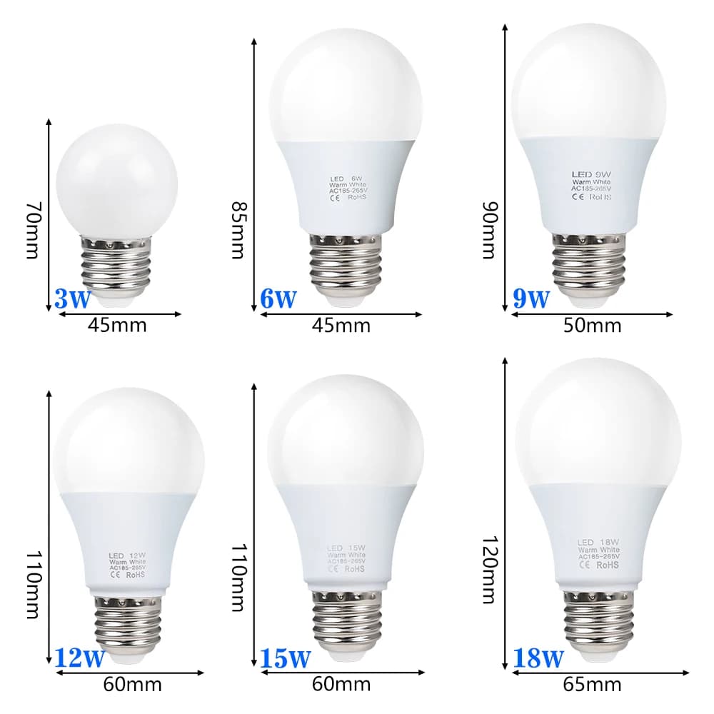 Ampoule LED AC 220V-240V, Smart IC, haute luminosité, lampe Bombilla, budgétaire, 3W, 6W, 9W, 12W, 1