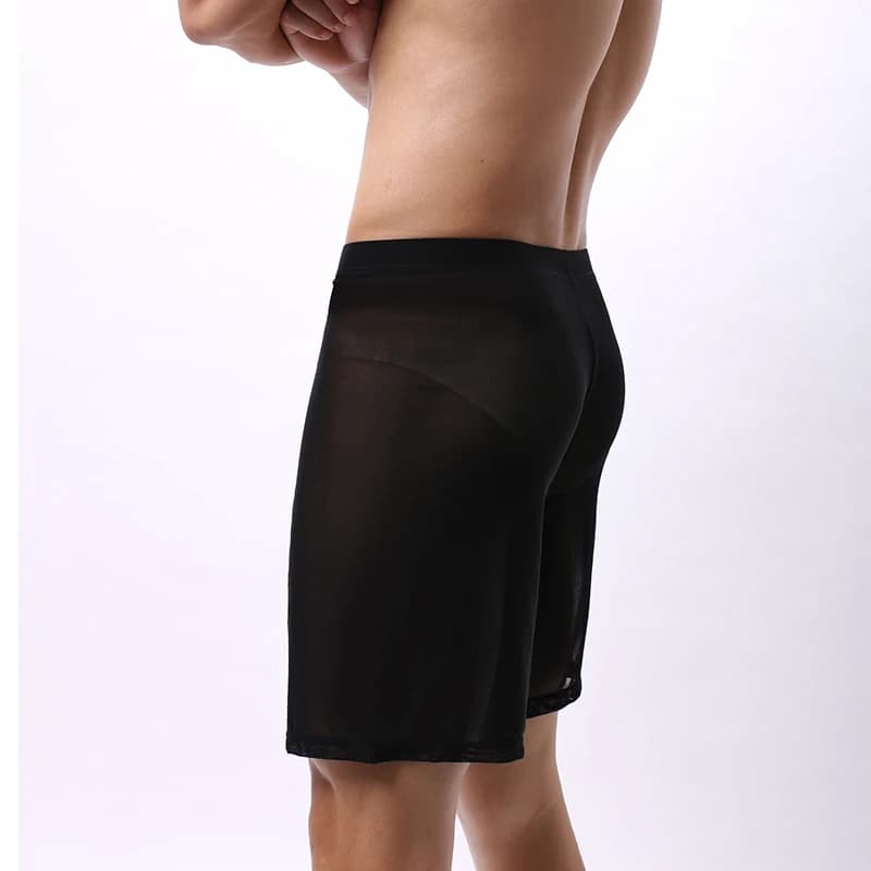 Boxer pour hommes, jambes longues, respirant, en maille transparente, pour entraînement sportif, séc