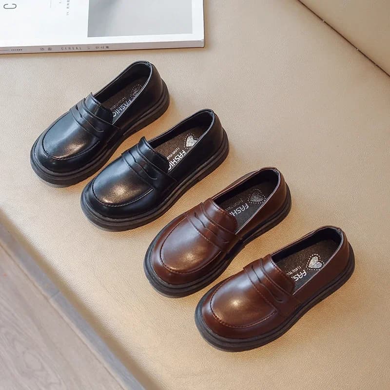 Chaussures en cuir pour enfants de Style britannique pour garçons, mocassins souples rétro noirs pou