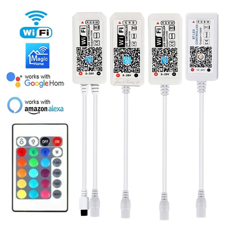 Bande LED WIFI RGB RGBW 12V 24V, contrôleur Android IOS, application Bluetooth, contrôle IR magique 