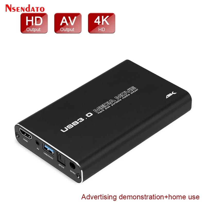 Lecteur multimédia 4K Full HD H.265 MKV USD3.0 avec fonction Auto Play pour USB OTG SD AV TV AVI RMV