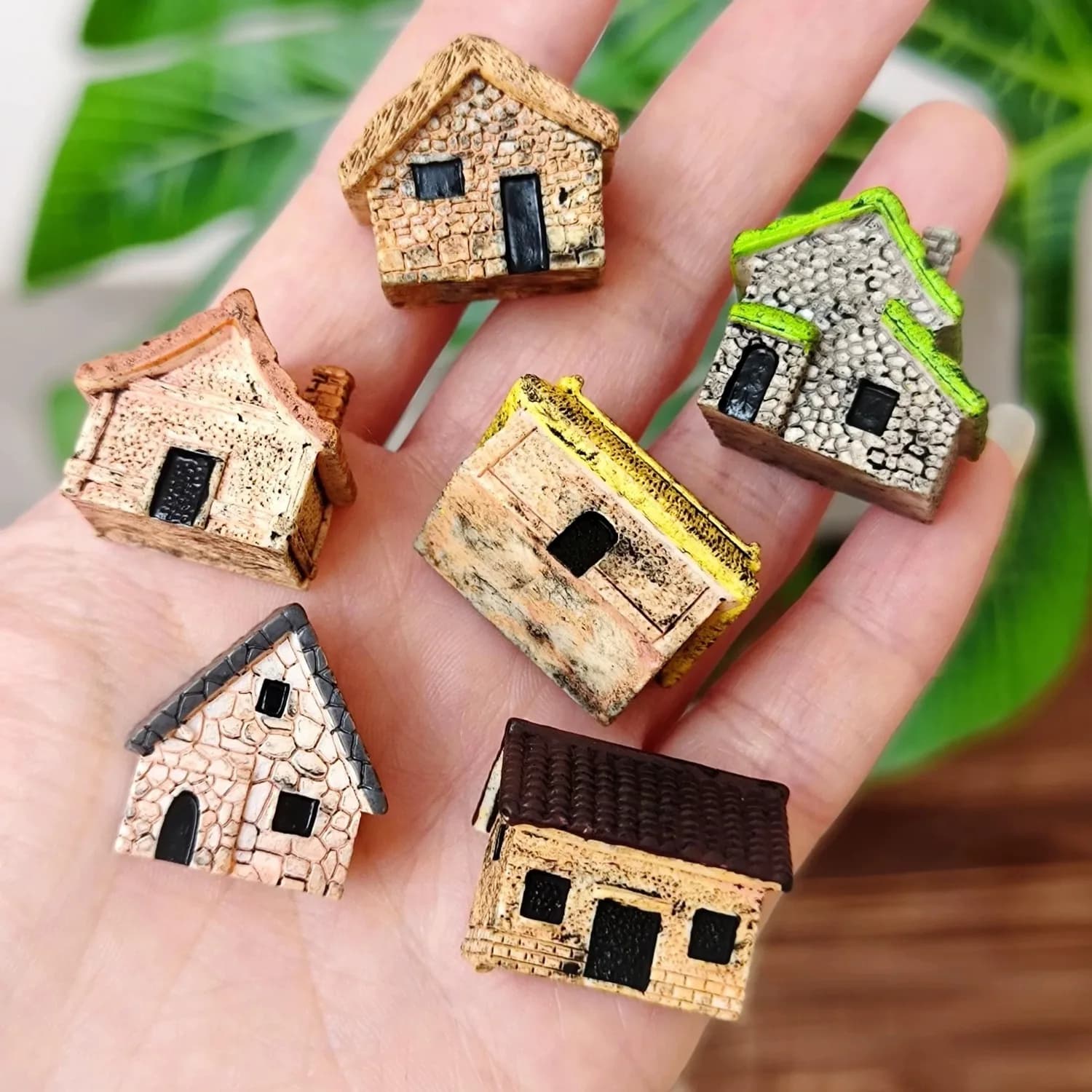 Figurines de maisons de village rétro miniatures en raphia, 6 pièces, mini ornements de chalet en ré