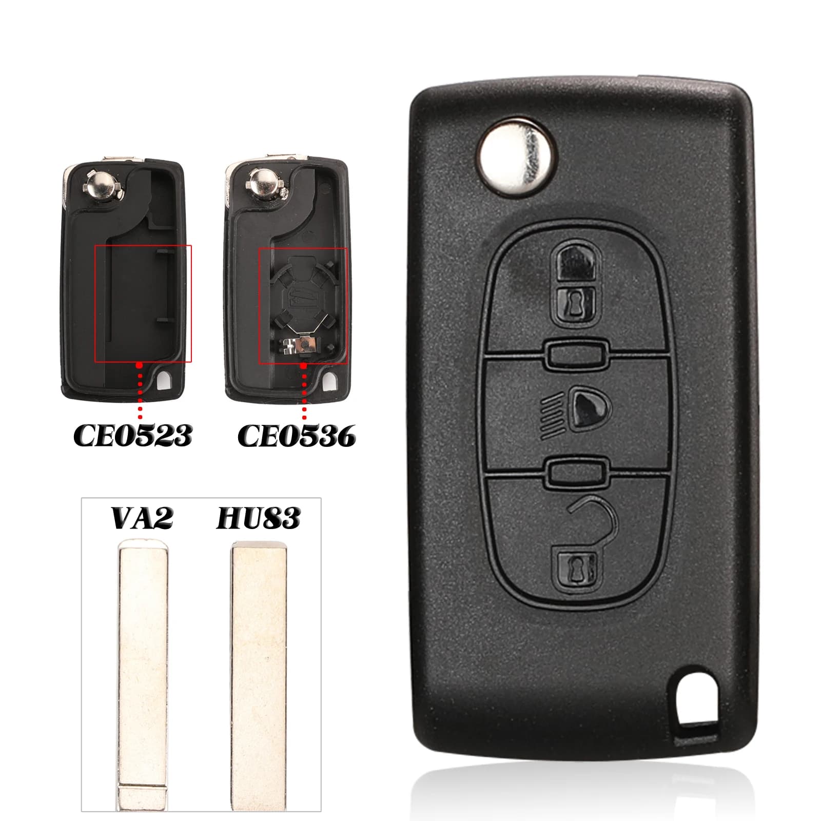 Jingyuqin 2/3 boutons rabat pliant coque de clé de voiture à distance pour peugeot 107 206 307 407 4